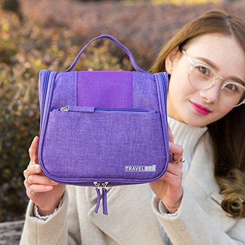CONNECTWIDE Hanging Travel Toiletry Bag for Men and Women Makeup Bag Cosmetic Bag Bathroom and Shower Organizer Kit Leak Proof Purple - Image 2