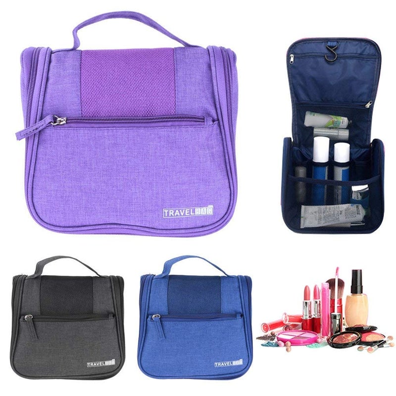 CONNECTWIDE Hanging Travel Toiletry Bag for Men and Women Makeup Bag Cosmetic Bag Bathroom and Shower Organizer Kit Leak Proof Purple - Image 1