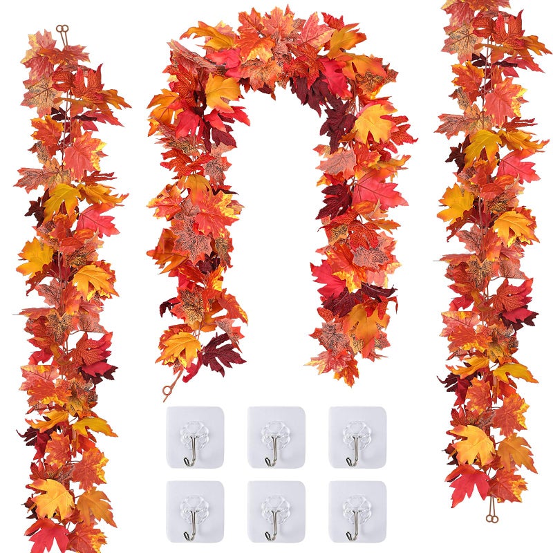 EZIGO 3 Pack Fall Decor for Home Fall Leaves Garland Thanksgiving Decorations Indoor Outdoor 58FtPiece Artificial Maple Leaf Garland for Autumn Harvest Halloween Party Thanksgiving Door Decor Red 