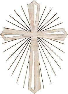 Dicksons Starburst Whitewash 14 x 10.5 Metal and Wood Hanging Wall Cross - Image 1