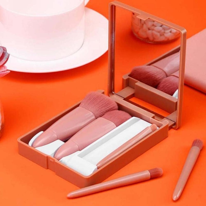 SHOPELLA 5 Piece Makeup Brushes Set Professional Travel Small Makeup Brushes with Brush Case Builtin Mirror Portable Cosmetic Brushes for Eyeshadow Powder Foundation Blush - Image 3