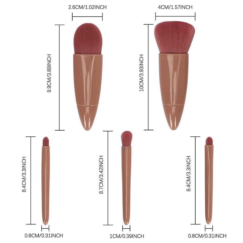 SHOPELLA 5 Piece Makeup Brushes Set Professional Travel Small Makeup Brushes with Brush Case Builtin Mirror Portable Cosmetic Brushes for Eyeshadow Powder Foundation Blush - Image 5
