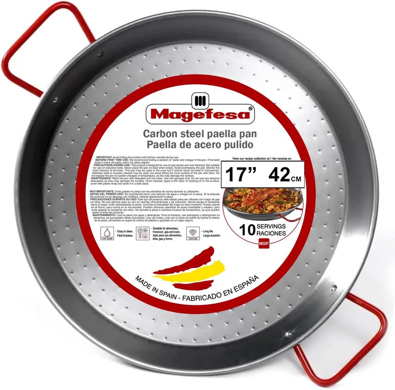 Magefesa MAGEFESA CARBON STEEL paella pan in polished Steel 17 in  42 cm  10 Servings - Image 1