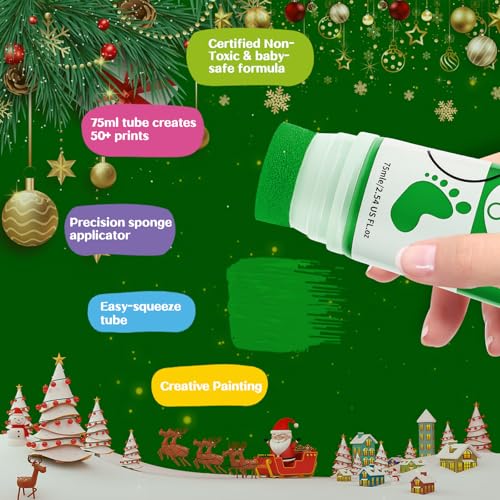 Sortnic Baby Hand and Footprint Paint with Sponge Head, 2.54 fl oz, Non-Toxic & Acid-Free, Washable Baby Safe Paint for Newborn Keepsakes, Dog Nose & Paw Prints, Ideal New Mom Gift - Green - Image 2