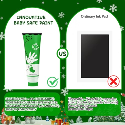 Sortnic Baby Hand and Footprint Paint with Sponge Head, 2.54 fl oz, Non-Toxic & Acid-Free, Washable Baby Safe Paint for Newborn Keepsakes, Dog Nose & Paw Prints, Ideal New Mom Gift - Green - Image 5