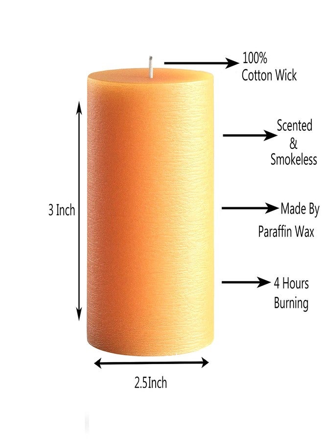 Luces Paraffin Wax Smokeless Scented 2.5"X3" Orange Tall Pillar Candle for Decoretion Pack of 2 - Image 4