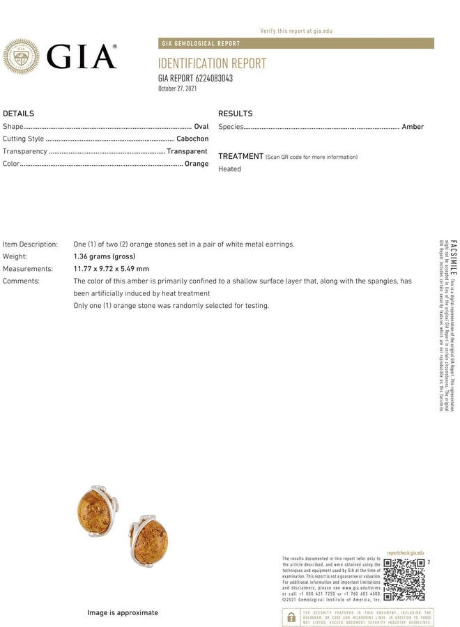 هوليداي غفت شوب مجوهرات العنبر للنساء - أقراط مرصعة بحجر العنبر البلطيقي العسلي البيضاوي، معتمدة من معهد الأحجار الكريمة الأمريكي (GIA)، مصنوعة من الفضة الإسترليني عيار 925، وأقراط صغيرة مرصعة بأحجار كريمة فضية - مجموعة مجوهرات من الفضة الإسترليني - Image 5