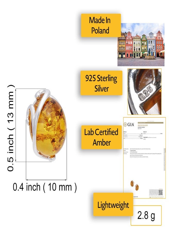هوليداي غفت شوب مجوهرات العنبر للنساء - أقراط مرصعة بحجر العنبر البلطيقي العسلي البيضاوي، معتمدة من معهد الأحجار الكريمة الأمريكي (GIA)، مصنوعة من الفضة الإسترليني عيار 925، وأقراط صغيرة مرصعة بأحجار كريمة فضية - مجموعة مجوهرات من الفضة الإسترليني - Image 2