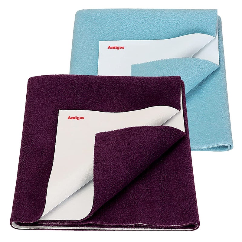 Amigos 2 Pieces Waterproof Baby Bed Protector Dry Sheets for New Born Babies Reusable Mats Cot Bassinet Medium100x70cm Sky Blue Purple - Image 1