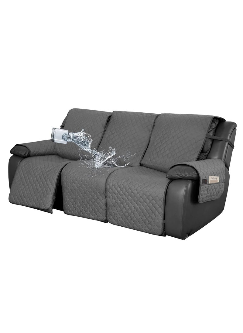 Easy-Going - Easy-Going Waterproof Recliner Sofa Cover with Pocket, 1-Piece Reversible Couch Cover for 3 Seat Recliner, Washable Protector with Elastic Straps for Dogs (Recliner Sofa, Gray/Light Gray) - Image 1