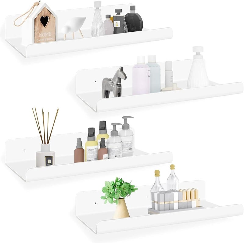 Maykela 4 Pcak Acrylic Floating Shelves Invisible Floating Shelf for Vinyl Record Wall Shelf Room Decor for Book/Photo/Makeup Display in Bedroom Living Room Bathroom Organization White 15 inch - Image 1