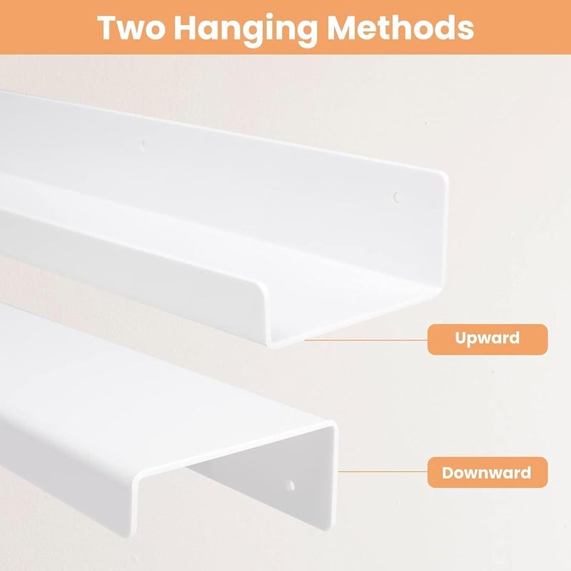 Maykela 4 Pcak Acrylic Floating Shelves Invisible Floating Shelf for Vinyl Record Wall Shelf Room Decor for Book/Photo/Makeup Display in Bedroom Living Room Bathroom Organization White 15 inch - Image 5