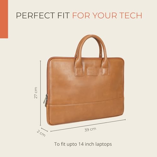 HAMELIN Theo Sleek Printed Messenger Bag | Vegan Leather Laptop Bag for 13-14 Inch Laptops/MacBook |Office Shoulder Bags for Travel with Detachable & Adjustable Strap|Office Bags for Men & Women|Tan - Image 2