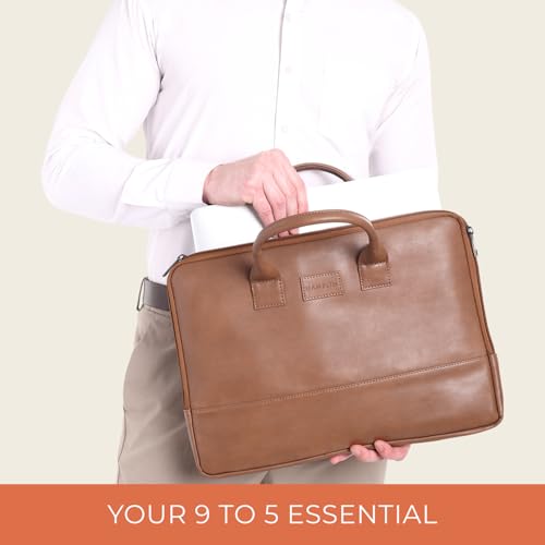 HAMELIN Theo Sleek Printed Messenger Bag | Vegan Leather Laptop Bag for 13-14 Inch Laptops/MacBook |Office Shoulder Bags for Travel with Detachable & Adjustable Strap|Office Bags for Men & Women|Tan - Image 5