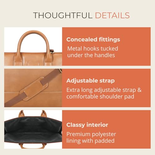HAMELIN Theo Sleek Printed Messenger Bag | Vegan Leather Laptop Bag for 13-14 Inch Laptops/MacBook |Office Shoulder Bags for Travel with Detachable & Adjustable Strap|Office Bags for Men & Women|Tan - Image 4