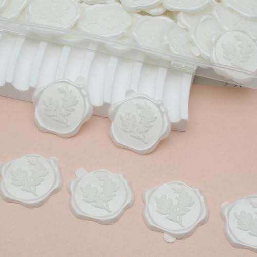 Andotopee 60pcs Eucalyptus Wax Seal Stickers, Botanical Envelope Seals, Self-Adhesive Pearl White Wedding Invitation, Real Pre-Made Sealing Wax for Letter, Gift Wrapping - Image 5