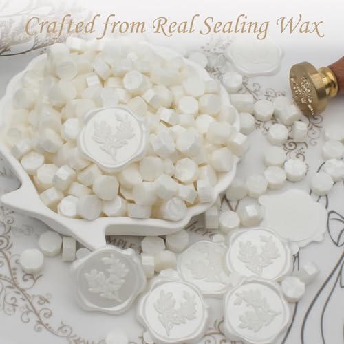 Andotopee 60pcs Eucalyptus Wax Seal Stickers, Botanical Envelope Seals, Self-Adhesive Pearl White Wedding Invitation, Real Pre-Made Sealing Wax for Letter, Gift Wrapping - Image 2