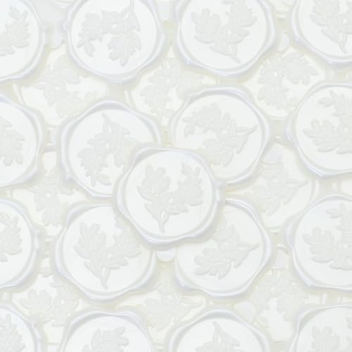 Andotopee 60pcs Eucalyptus Wax Seal Stickers, Botanical Envelope Seals, Self-Adhesive Pearl White Wedding Invitation, Real Pre-Made Sealing Wax for Letter, Gift Wrapping - Image 1