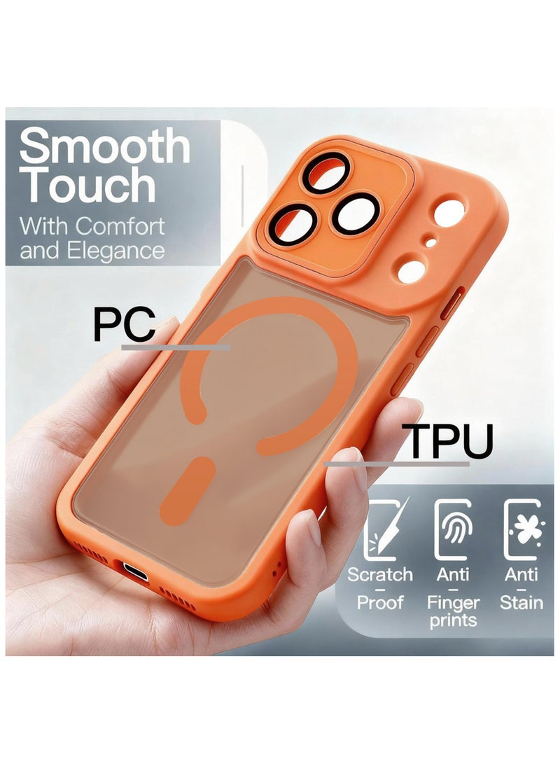 Magnetic protective case for iPhone 17 Pro full camera protective cover, compatible with MagSafe, [military-grade anti-fall] [anti-fingerprint] shockproof translucent mobile phone protective cover (orange) - Image 5