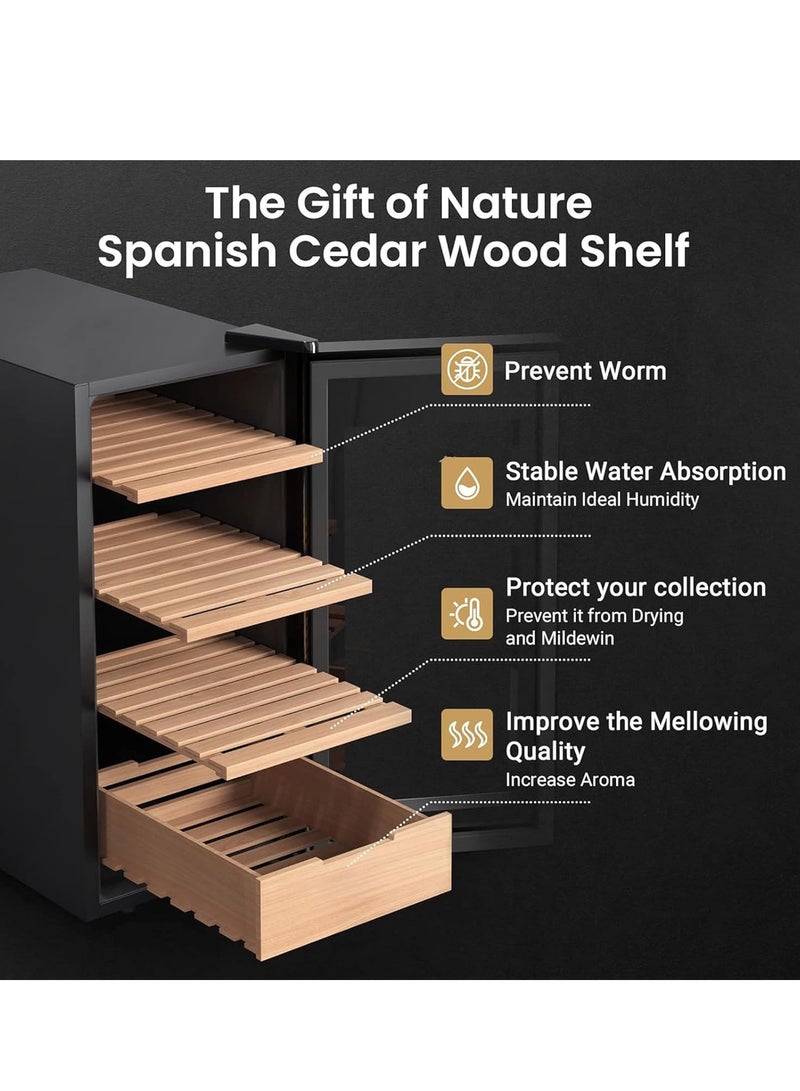 Vparty Premium 46L Electric Humidor Cabinet with Temperature & Humidity Control, Spanish Cedar Wood Shelves, Digital Hygrometer, Quiet Cooling System, Luxury Gift for Men – 4 Layers, 300 Capacity - Image 4