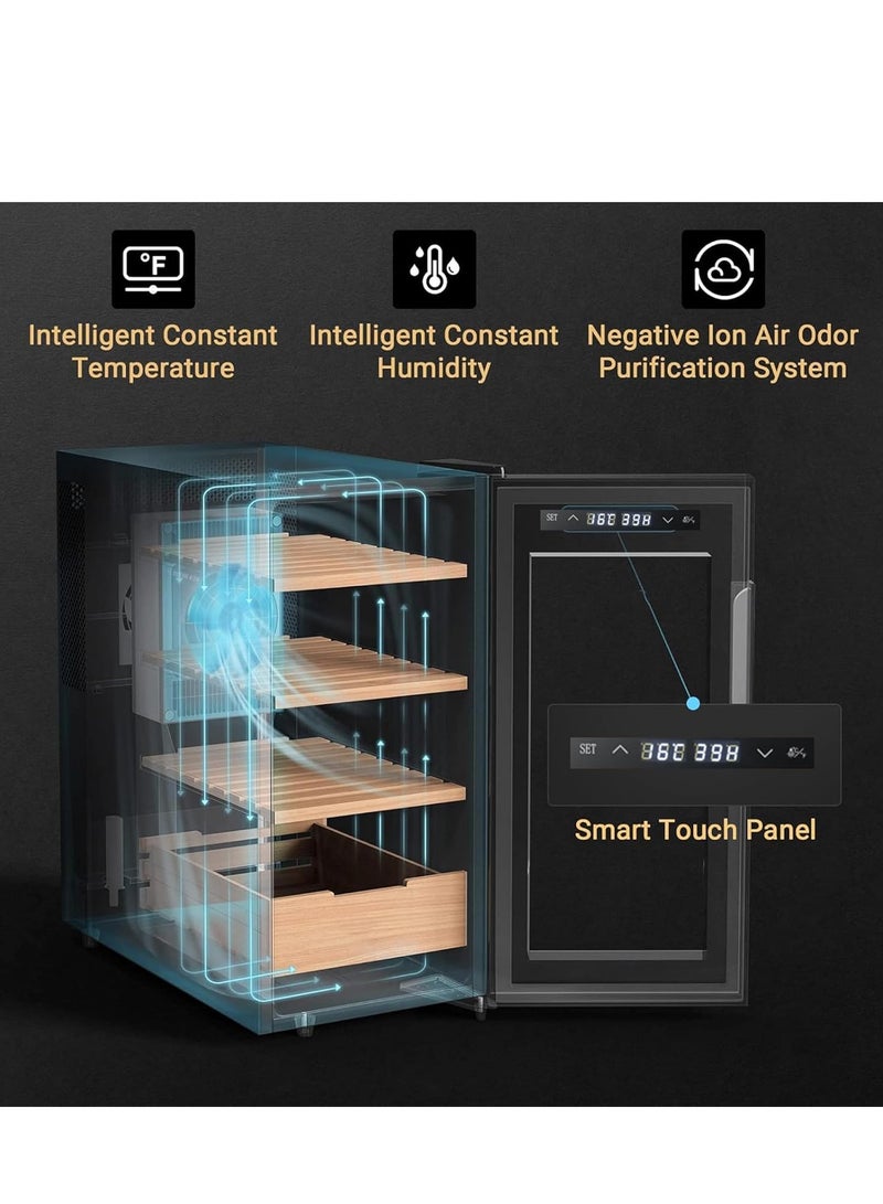 Vparty Premium 46L Electric Humidor Cabinet with Temperature & Humidity Control, Spanish Cedar Wood Shelves, Digital Hygrometer, Quiet Cooling System, Luxury Gift for Men – 4 Layers, 300 Capacity - Image 3