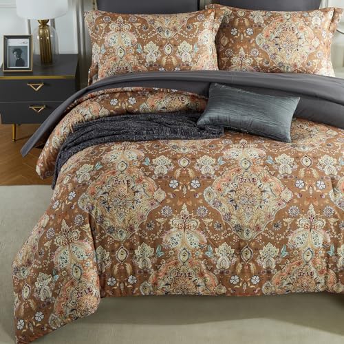 Cupocupa Duvet Cover King Size Set Boho Floral Pattern King Duvet Cover Set for King Size Bed Vintage Soft Bedding Leaf 100% Polyester Print Paisley Duvet Cover with Pillowcases - Image 3