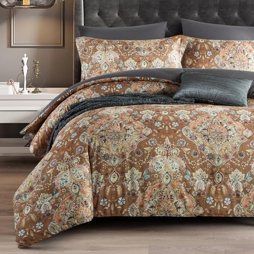 Cupocupa Duvet Cover King Size Set Boho Floral Pattern King Duvet Cover Set for King Size Bed Vintage Soft Bedding Leaf 100% Polyester Print Paisley Duvet Cover with Pillowcases - Image 1