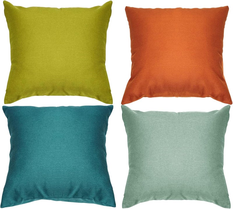 yeabwps Pack of 4 Decorative Outdoor Waterproof Throw Pillow Covers ONLY Square Garden Cushion Cases for Patio, Couch, Tent and Sofa, 18 x 18 Inches, (Yellow, Light Green, Orange, Blue-Green) - Image 1