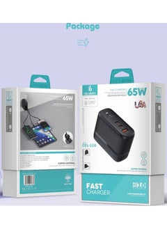 CELIBERY 65W Type C Charger,Super Fast GaN Wall Charger with 2 PD USB C 1 QC USB A Laptop Charger,3-Port Compact Foldable UK Plug Adaptor for MacBook Air Samsung iPhone iPad Galaxy Huawei Xiaomi and More, Black  - Image 4