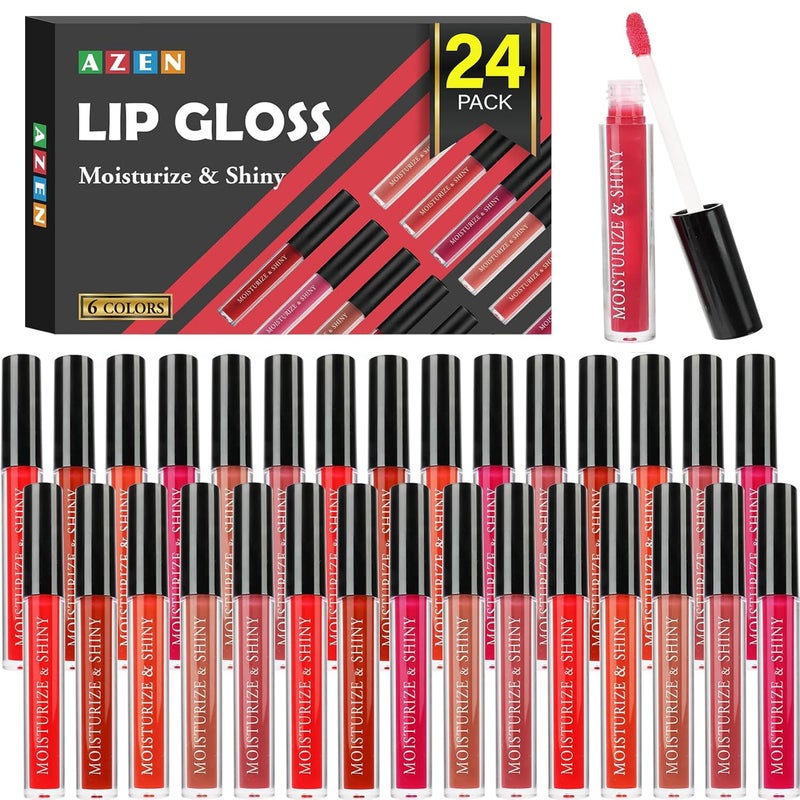 AZEN 24 Pack Lip Gloss Bulk Set, Shimmery Lip Gloss for Women and Girls With Rich Varied Colors, Valentines Gifts Easter Basket Stuffers - Image 1