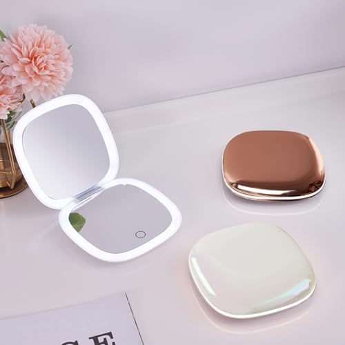 Mocado Compact LED Travel Makeup Mirror 4 Inches 1X10X Magnification Travel Mirror with Light Dimmable Double Sides Lighted USB Rechargeable Compact Mirror for PursePocketTravelWhite - Image 3