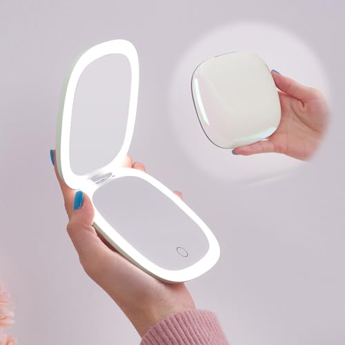 Mocado Compact LED Travel Makeup Mirror 4 Inches 1X10X Magnification Travel Mirror with Light Dimmable Double Sides Lighted USB Rechargeable Compact Mirror for PursePocketTravelWhite - Image 1