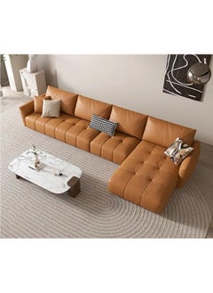 Modern L-Shaped Faux Leather Italian Sofa - Ultimate Comfort for Your Living Room (Rust Brown, Left Bed)