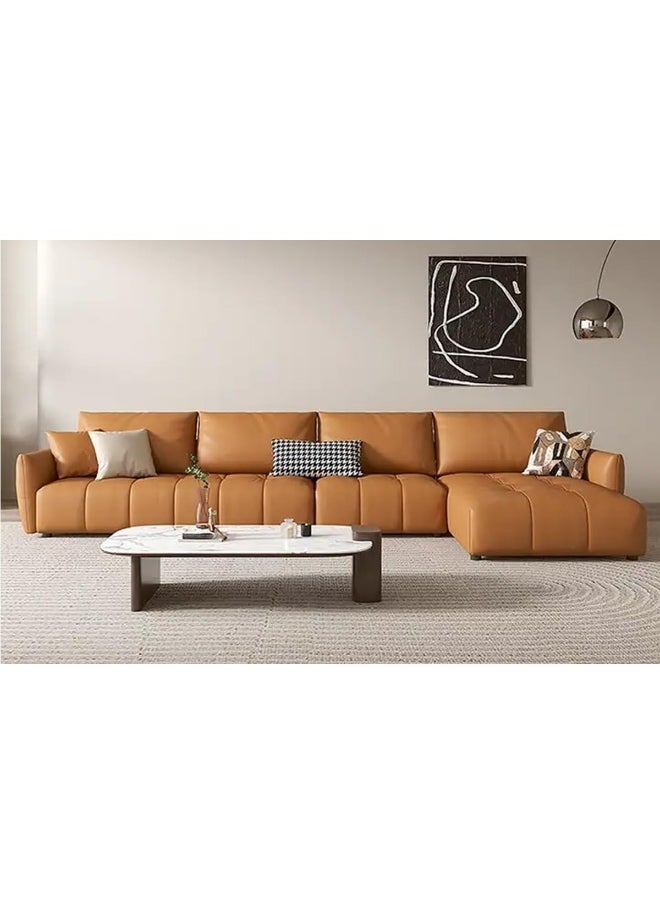 Comfynest - Modern L-Shaped Faux Leather Italian Sofa - Ultimate Comfort for Your Living Room (Rust Brown, Left Bed) - Image 1