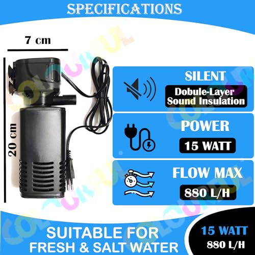 COLOURFUL - 4 in 1 Aquarium Internal Filter for Aquarium Fish Tank | Suitable for Both Fresh and Salt Water | BL Series | (6005F | 15W | Output : 880L/H) - Image 5