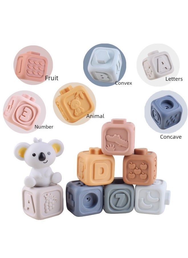 Baby Early Education Soft Jelly Blocks Rainbow Circle Six Layer Stacking Fun Squeezing Call Baby Teeth Jelly Children's Toy-Color:Rabbit Soft Rubber Ring 6 Layers Of Soft Rubber Box 6pcs (color Box)  - Image 4