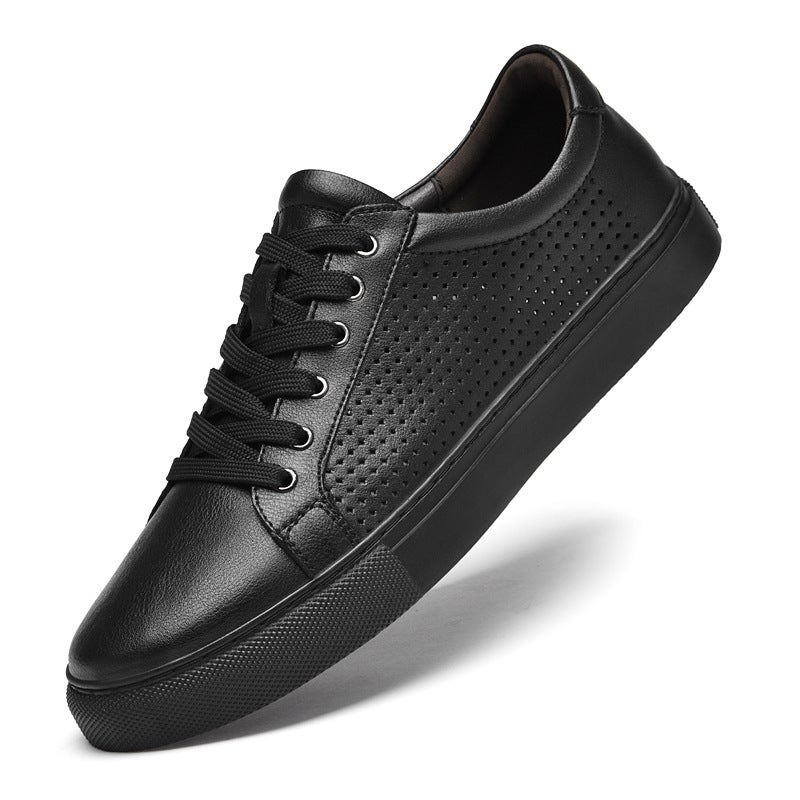 Small White Shoes Men'S Leather Punching Hollow Cowhide Shoes Joker 35 Small Size Men'S Shoes 36 Sports Casual White Shoes 37 - Image 5