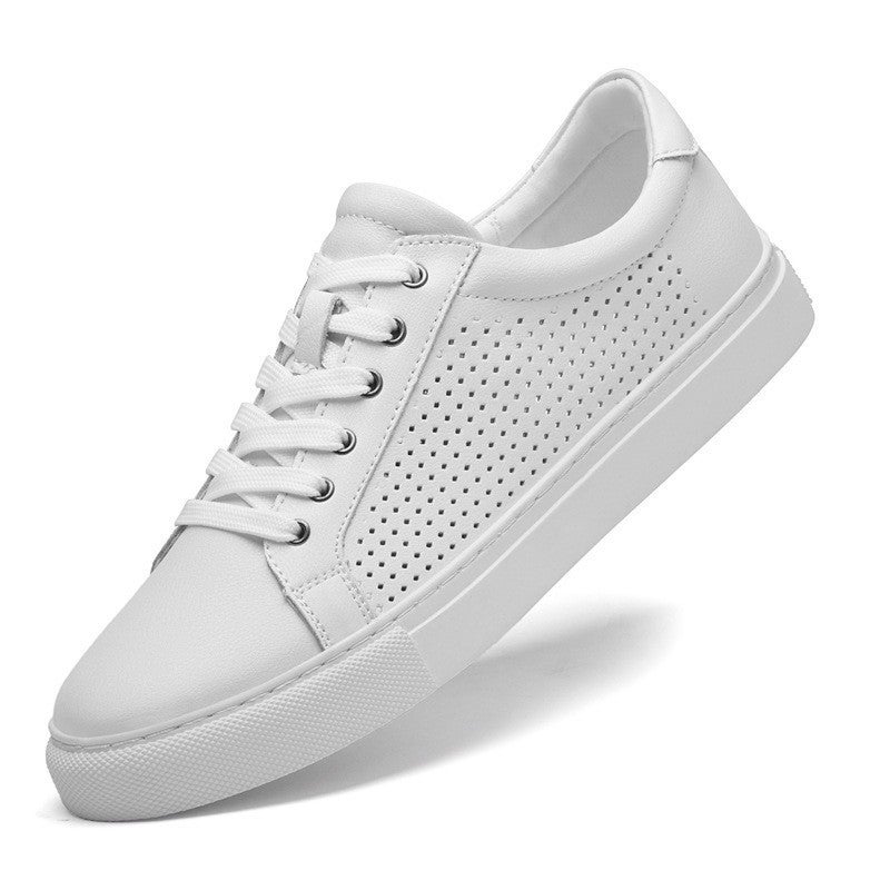 Small White Shoes Men'S Leather Punching Hollow Cowhide Shoes Joker 35 Small Size Men'S Shoes 36 Sports Casual White Shoes 37 - Image 3