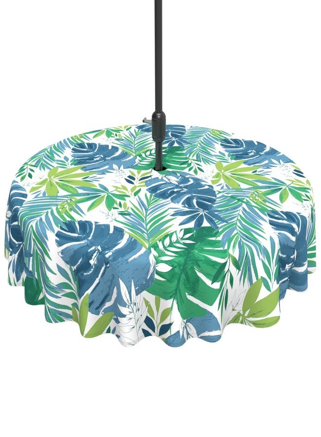 TWLEAR Outdoor Tablecloth with Umbrella Hole and Zipper, Round Table Cloth 60 inch, Patio Table Covers for Spring, Summer, Party, Backyard, Picnic, BBQs, Islamorada Blue Green - Image 1