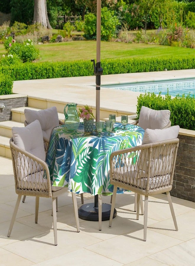 TWLEAR Outdoor Tablecloth with Umbrella Hole and Zipper, Round Table Cloth 60 inch, Patio Table Covers for Spring, Summer, Party, Backyard, Picnic, BBQs, Islamorada Blue Green - Image 2