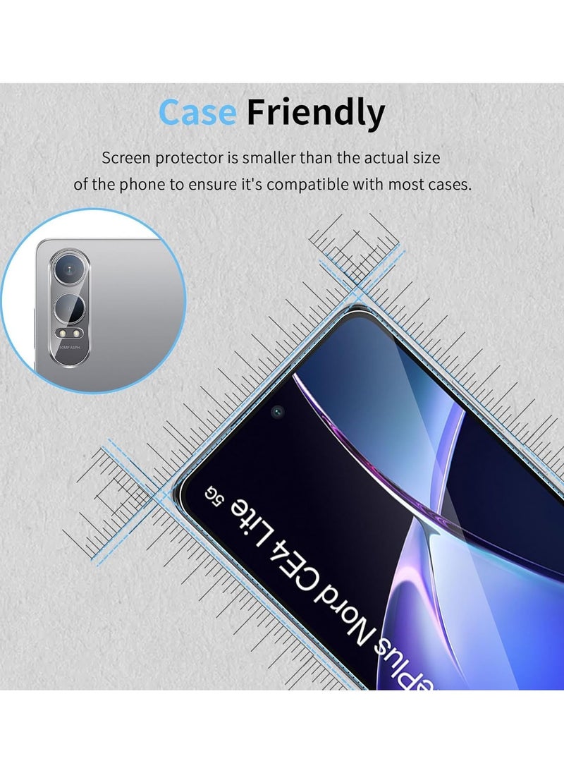 Tempered Glass Compatible with OnePlus Nord CE4 Lite 5G, 【3 Pack】 Screen Protector + 【2 Pack】 Camera Lens Protector, 9H Hardness No Bubbles Glass for OnePlus Nord CE4 Lite