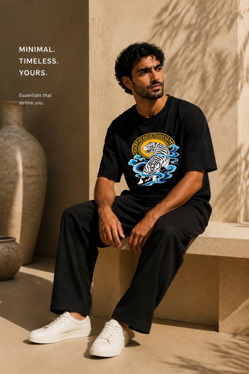 Men's Black Tiger Graphic T-Shirt Oversized Casual Short Sleeve Crew Neck Streetwear Tee - Image 4