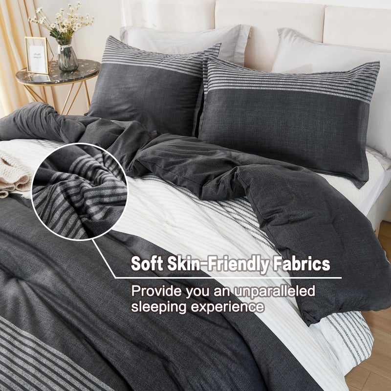 Litanika Litanika Queen Comforter Set Black White Grey - 3 Pieces Lightweight Summer Bedding Set  All Season Down Alternative Comforter (1 Comforter  2 Pillowcases)  - Image 4