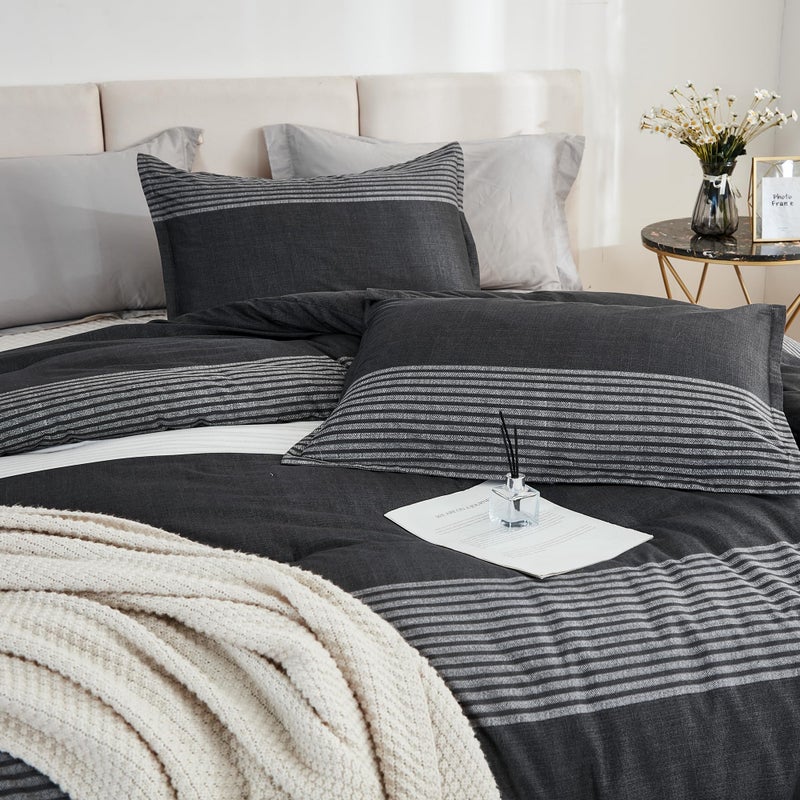 Litanika Litanika Queen Comforter Set Black White Grey - 3 Pieces Lightweight Summer Bedding Set  All Season Down Alternative Comforter (1 Comforter  2 Pillowcases)  - Image 5