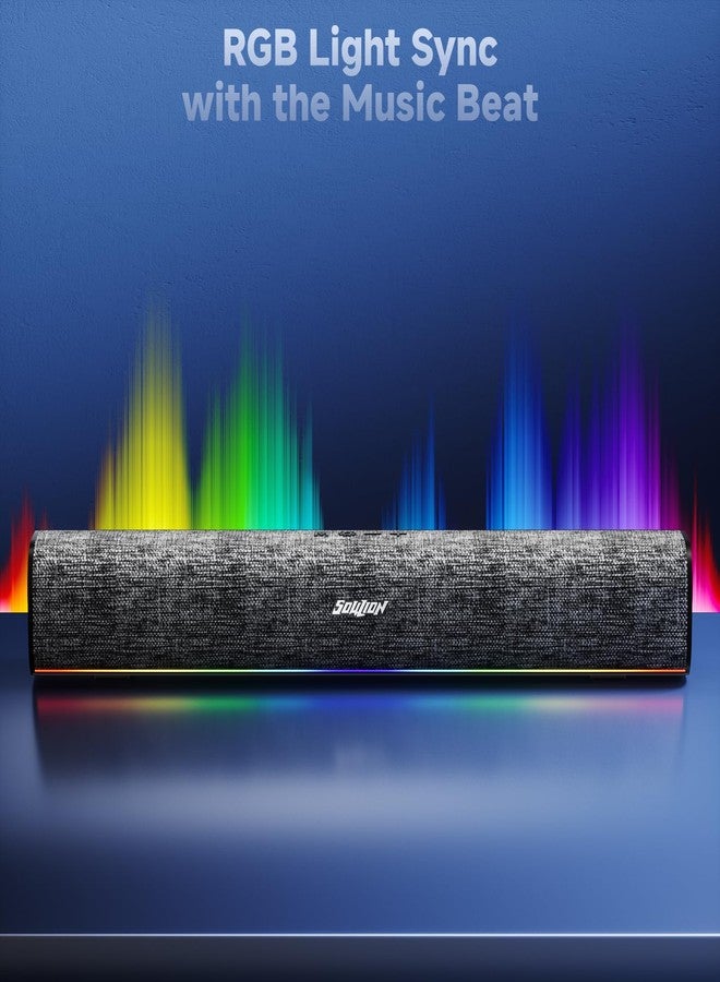 مكبرات صوت الكمبيوتر SOULION R100 Plus مع إضاءة RGB ديناميكية، مكبر صوت بلوتوث قابل لإعادة الشحن مع زر تشغيل، مكبر صوت واضح لشاشة سطح المكتب والكمبيوتر الشخصي والأجهزة اللوحية (يتضمن وصلة AUX مقاس 3.5 ملم) - Image 4