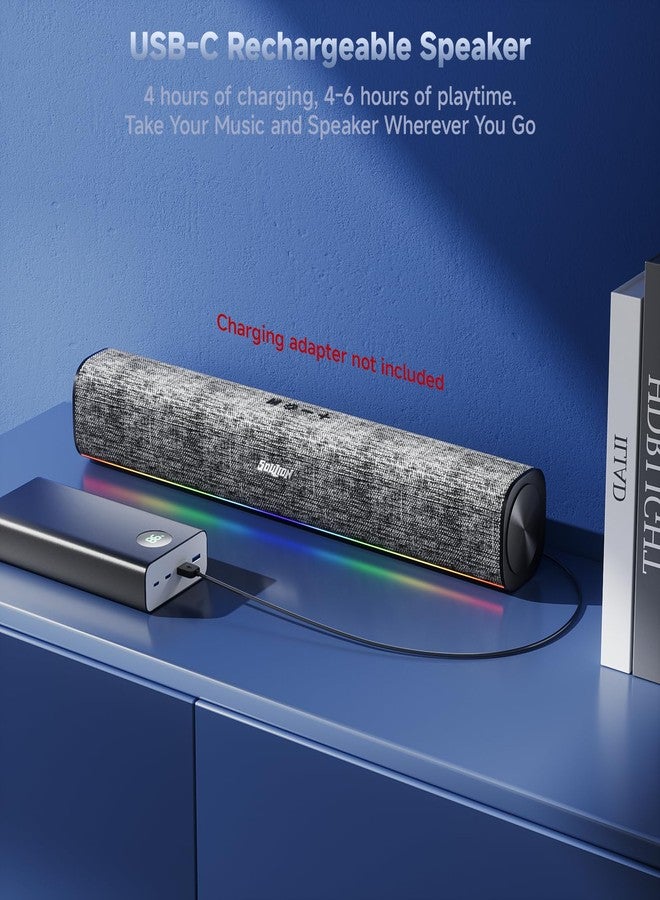 مكبرات صوت الكمبيوتر SOULION R100 Plus مع إضاءة RGB ديناميكية، مكبر صوت بلوتوث قابل لإعادة الشحن مع زر تشغيل، مكبر صوت واضح لشاشة سطح المكتب والكمبيوتر الشخصي والأجهزة اللوحية (يتضمن وصلة AUX مقاس 3.5 ملم) - Image 3