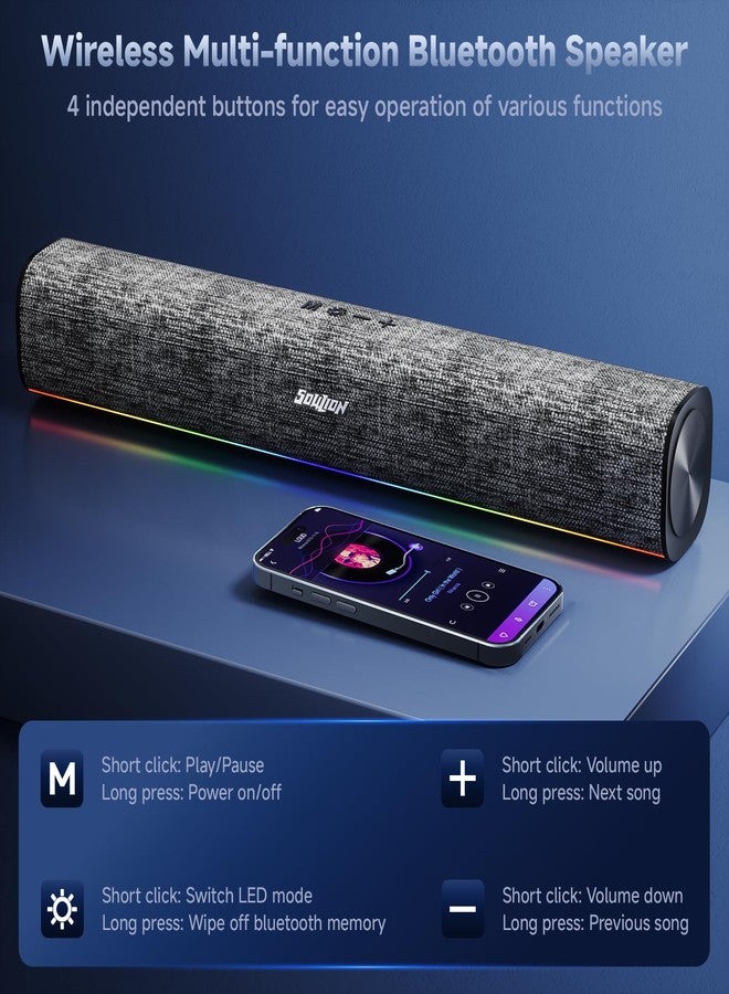 مكبرات صوت الكمبيوتر SOULION R100 Plus مع إضاءة RGB ديناميكية، مكبر صوت بلوتوث قابل لإعادة الشحن مع زر تشغيل، مكبر صوت واضح لشاشة سطح المكتب والكمبيوتر الشخصي والأجهزة اللوحية (يتضمن وصلة AUX مقاس 3.5 ملم) - Image 5