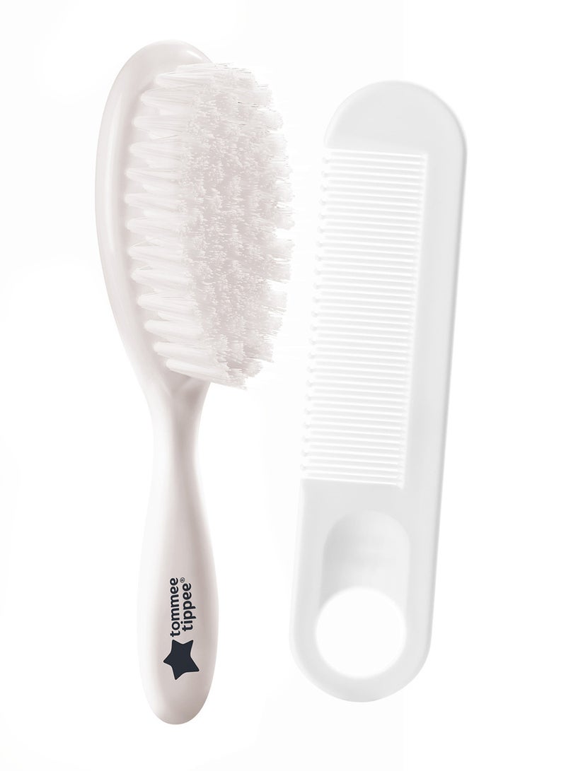 tommee tippee Super Soft Bristles Essential Basics Brush And Comb Set Suitable For New Born Baby, Pack Of 2 - White - Image 1