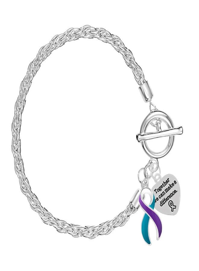 Fundraising For A Cause Teal and Purple Ribbon Heart Charm Bracelet for Suicide Prevention | Support Mental Health Awareness | Ideal Gift for Advocates and Supporters - Image 1