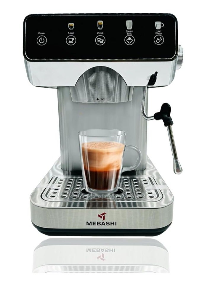 MEBASHI Espresso Coffee Machine - 1.2L, 20 Bar, Stainless Steel, Dual Filter,(1150-1360W) Detachable Frothing Nozzle (ME-ECM2113) - Image 1